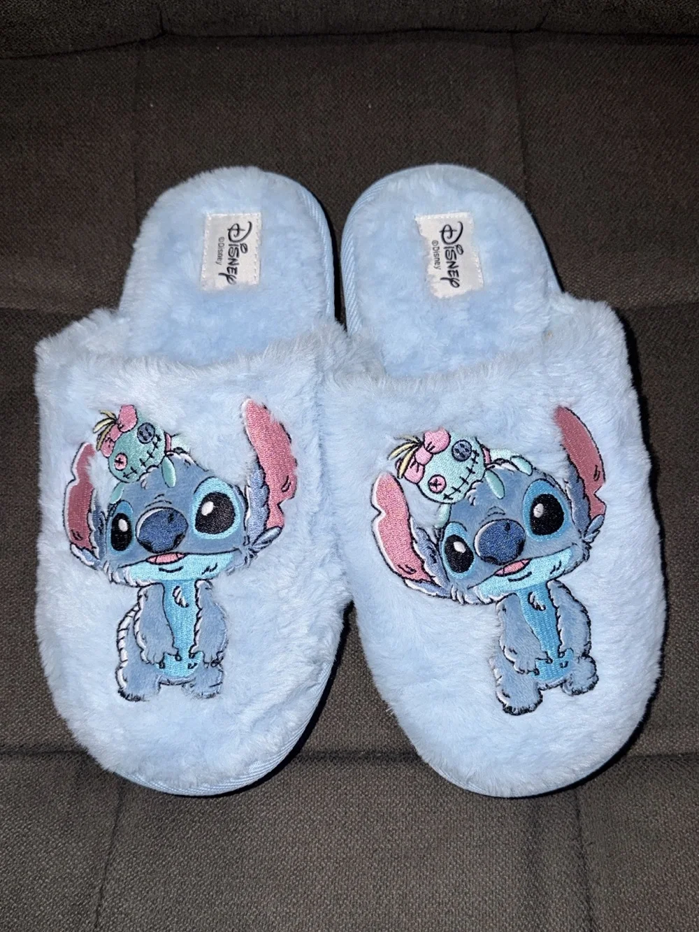 Disney Light Blue Stitch Plush Slippers - Size 5-6